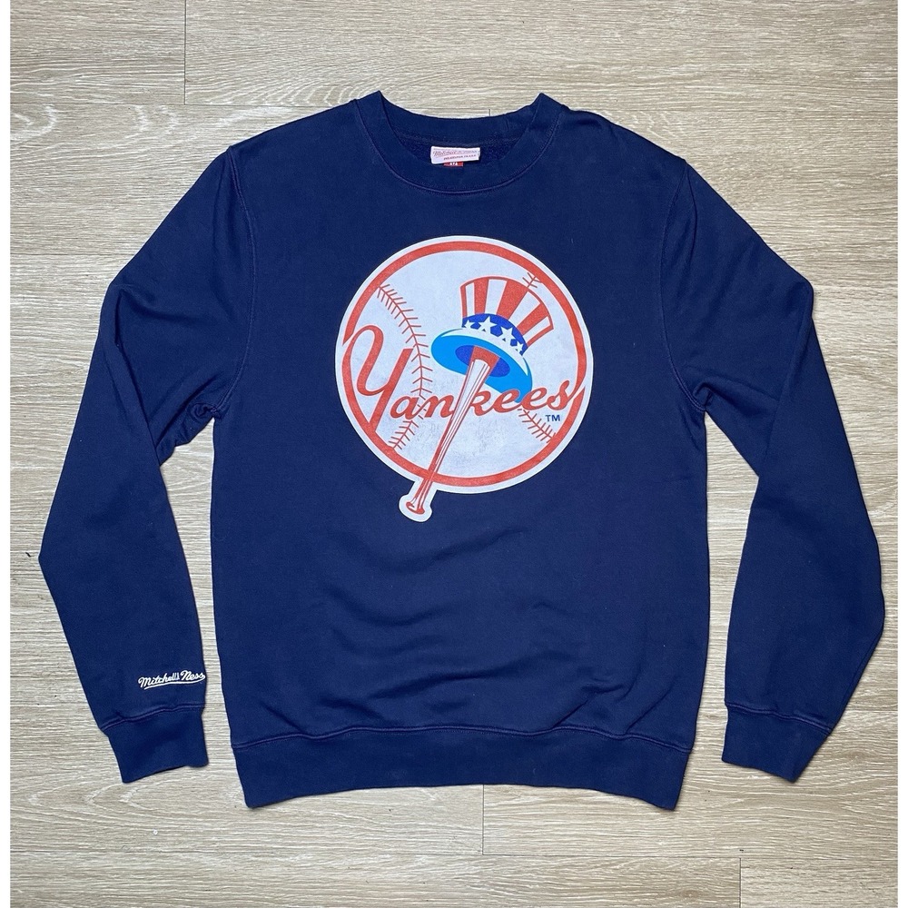 Men MEDIUM Mitchell & Ness New York Yankees MLB Crewneck NY Top‎ Hat Sweatshirt